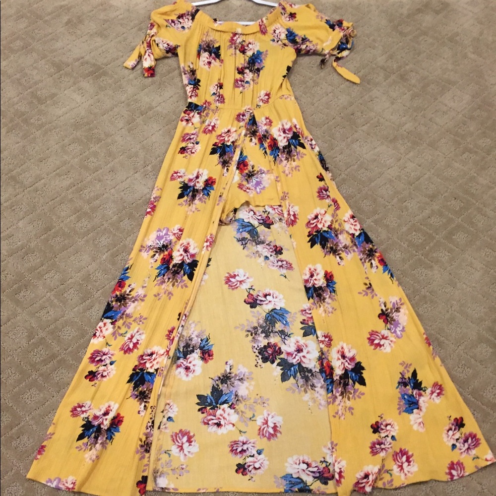 Yellow Floral Romper Dress